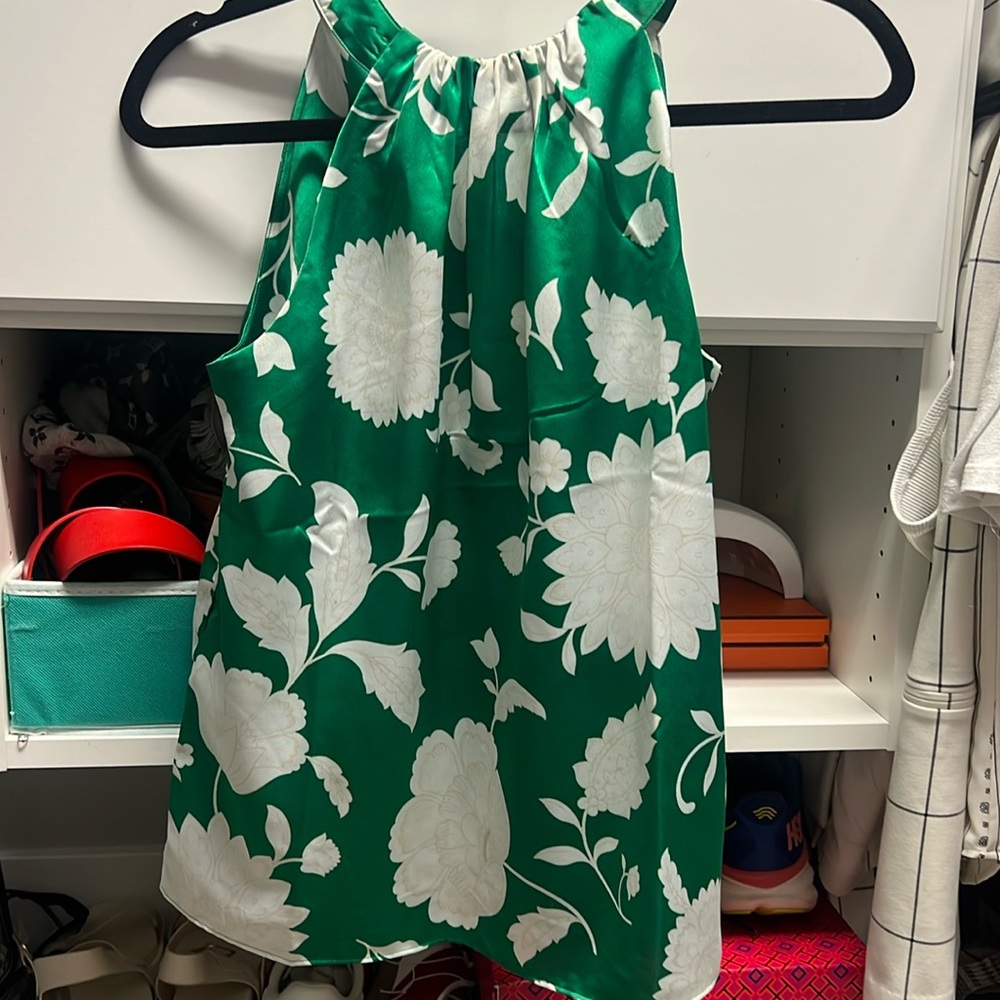 Ann Taylor halter top, green floral print XS